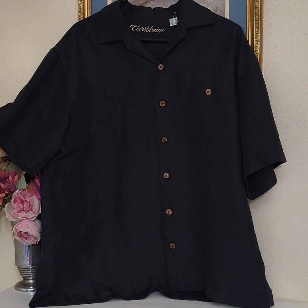 Caribbean Black Shirt Embroidered Mountains Beer Design Coastal Men's Large - Picture 6 of 9